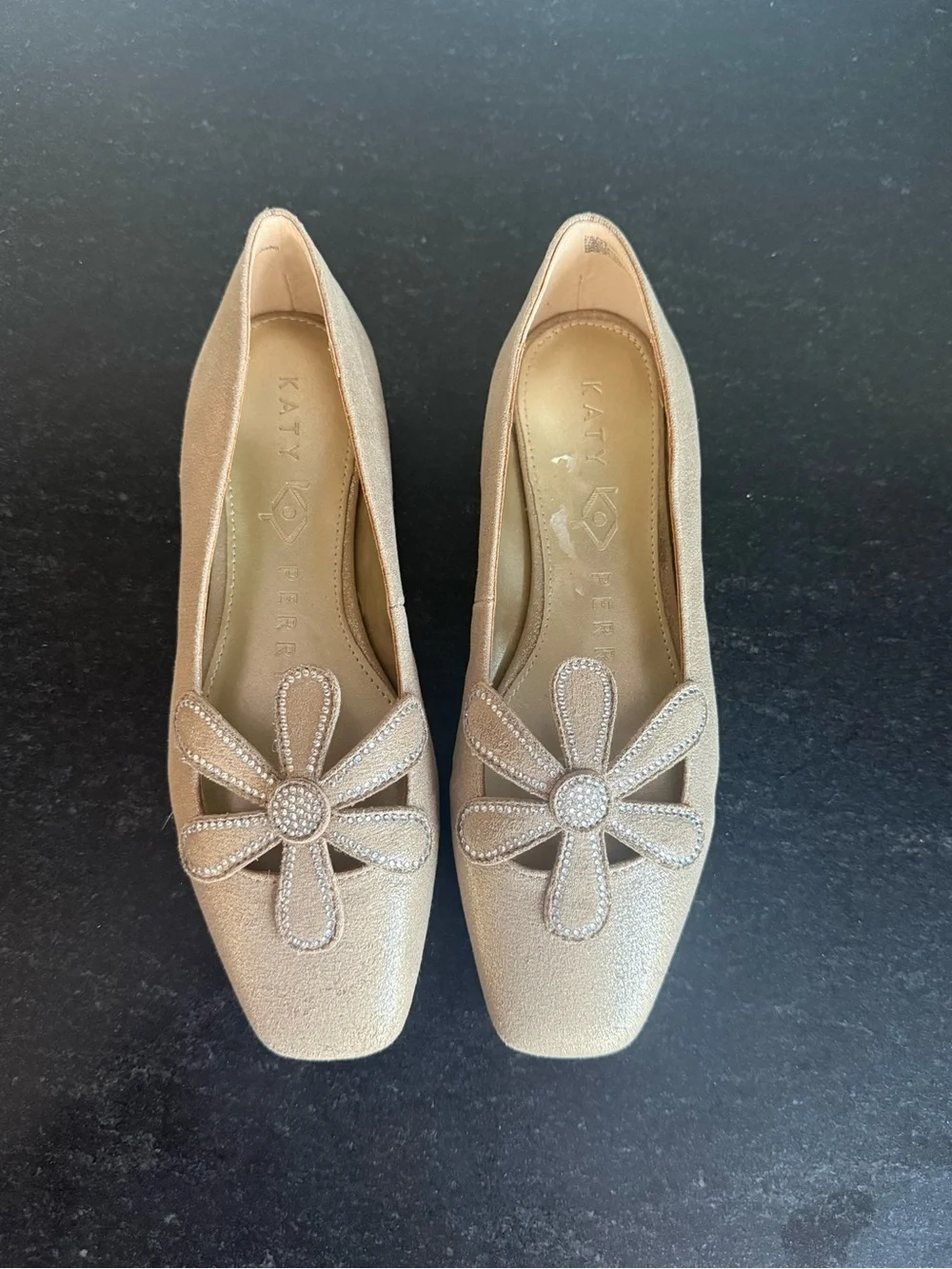Katy Perry The Evie Daisy Flats Shimmery Gold Ballet Size 6.5 New